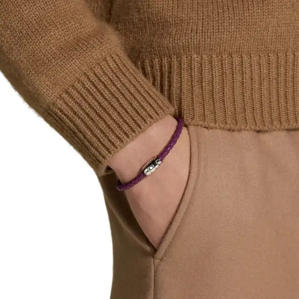Bracelet Montblanc 3 anneaux en acier et cuir Meisterstück Cassis taille S 13431360