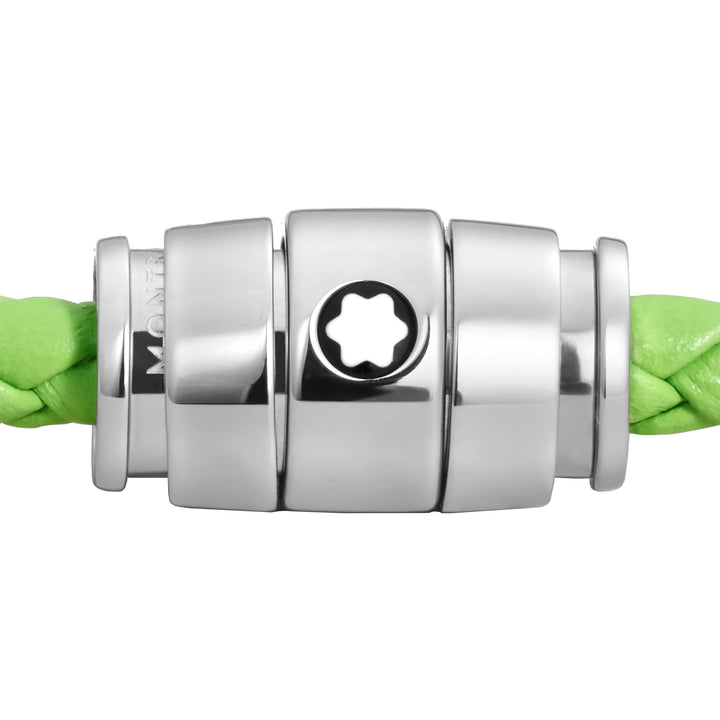 Bracelet Montblanc 3 anneaux en acier et cuir Meisterstück Lime taille S 13429260