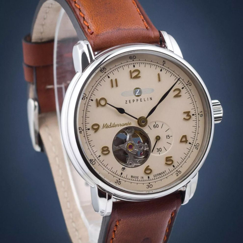 Montre Zeppelin LZ121 Mediterranée Automatique Ouverte 40mm beige automatique acier 9666-5