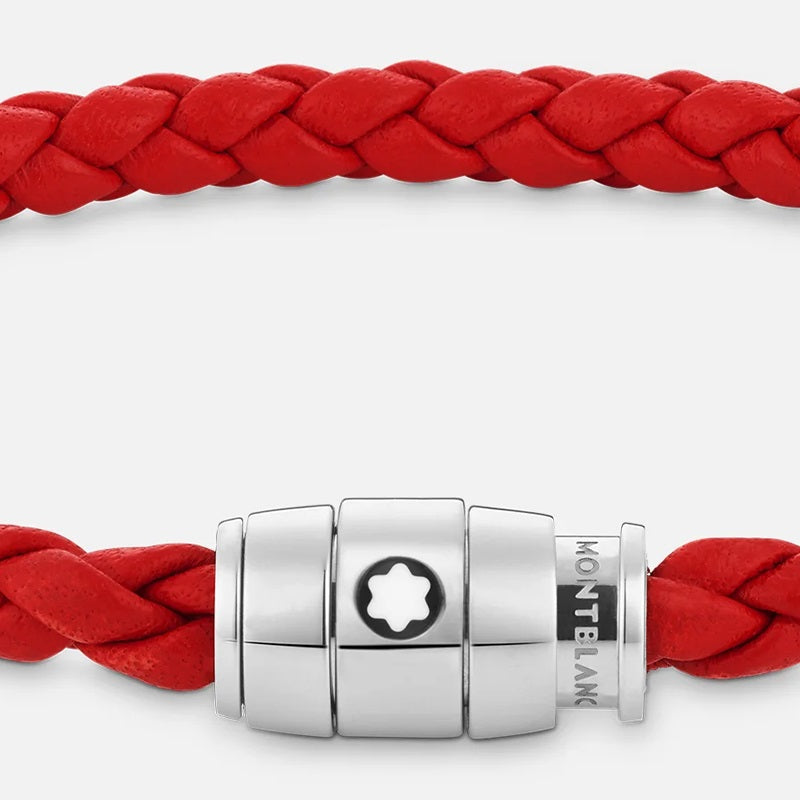 Pulsera Montblanc de piel tejida roja con cierre de 3 anillas talla S 130901 60