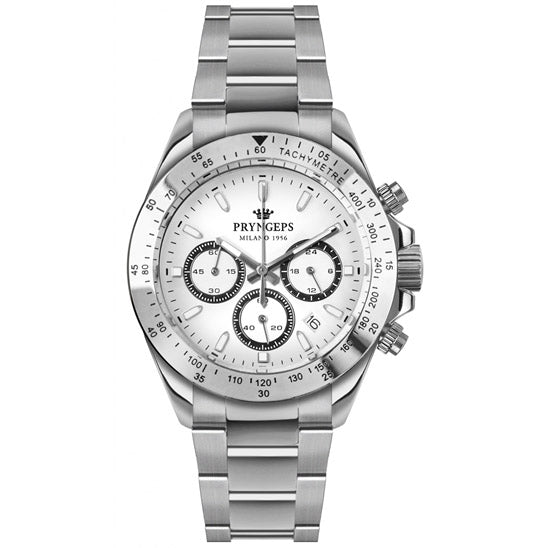 Pryngeps orologio Chrono uomo Erre X 40mm bianco quartz acciaio CR623-1 BI