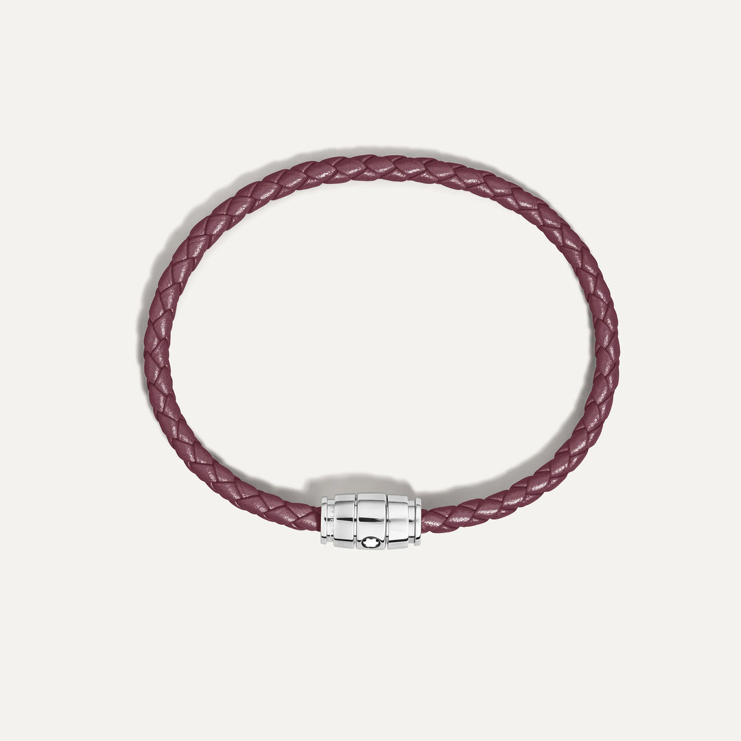 Bracelet Montblanc 3 anneaux en acier et cuir Meisterstück Cassis taille M 13431363