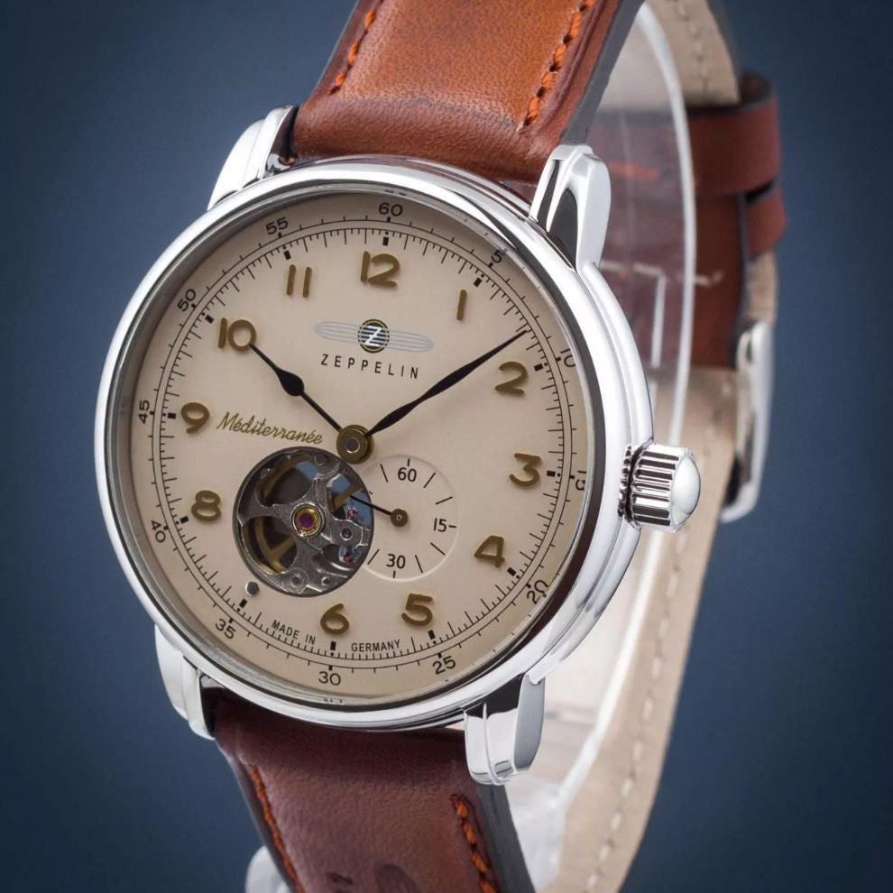 Montre Zeppelin LZ121 Mediterranée Automatique Ouverte 40mm beige automatique acier 9666-5