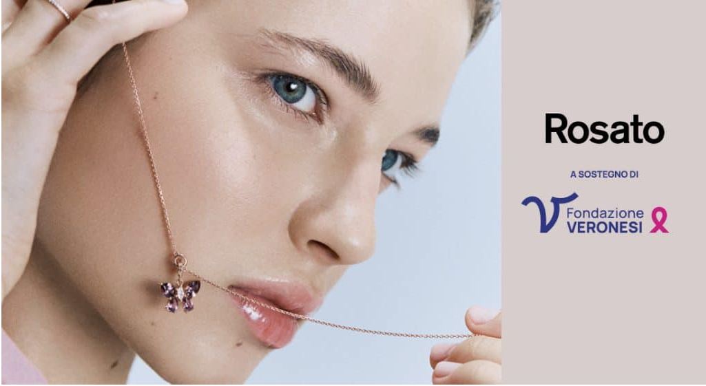 Rosato Rebirth Butterfly charm pendentif pour Fondazione Veronesi argent 925 PVD finition or rose zircon cubique RZLE089