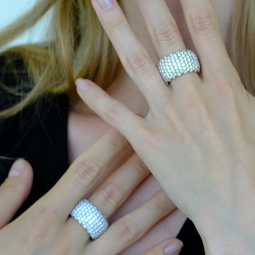 Bague élastique bombée Zydo avec diamants or blanc 60460