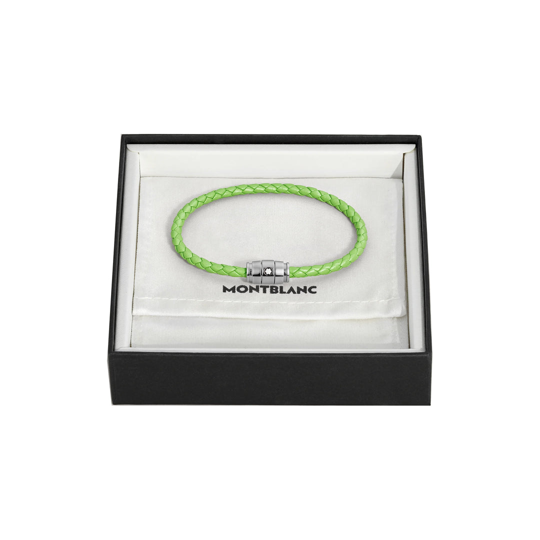 Bracelet Montblanc 3 anneaux en acier et cuir Meisterstück Lime taille S 13429260