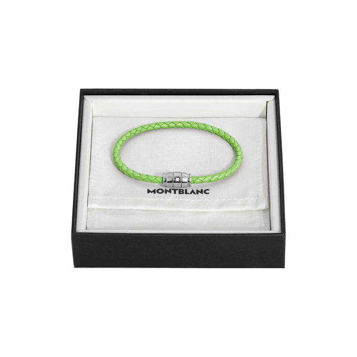 Bracelet Montblanc 3 anneaux en acier et cuir Meisterstück Lime taille S 13429260