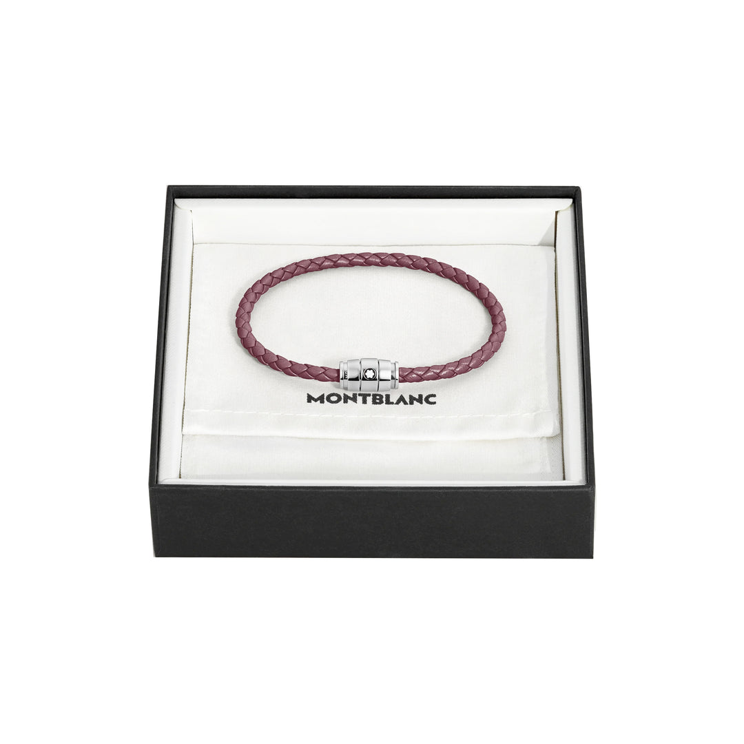 Bracelet Montblanc 3 anneaux en acier et cuir Meisterstück Cassis taille M 13431363