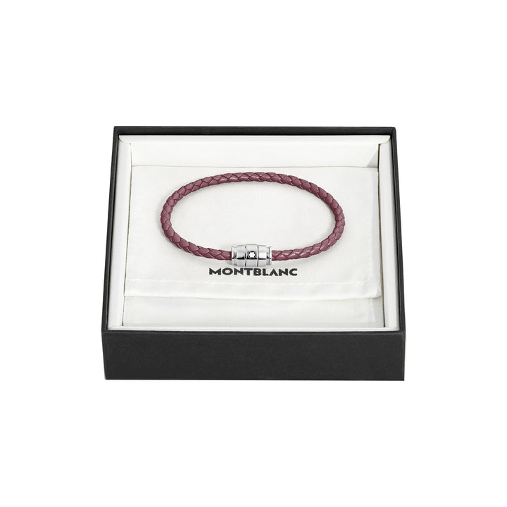 Bracelet Montblanc 3 anneaux en acier et cuir Meisterstück Cassis taille M 13431363