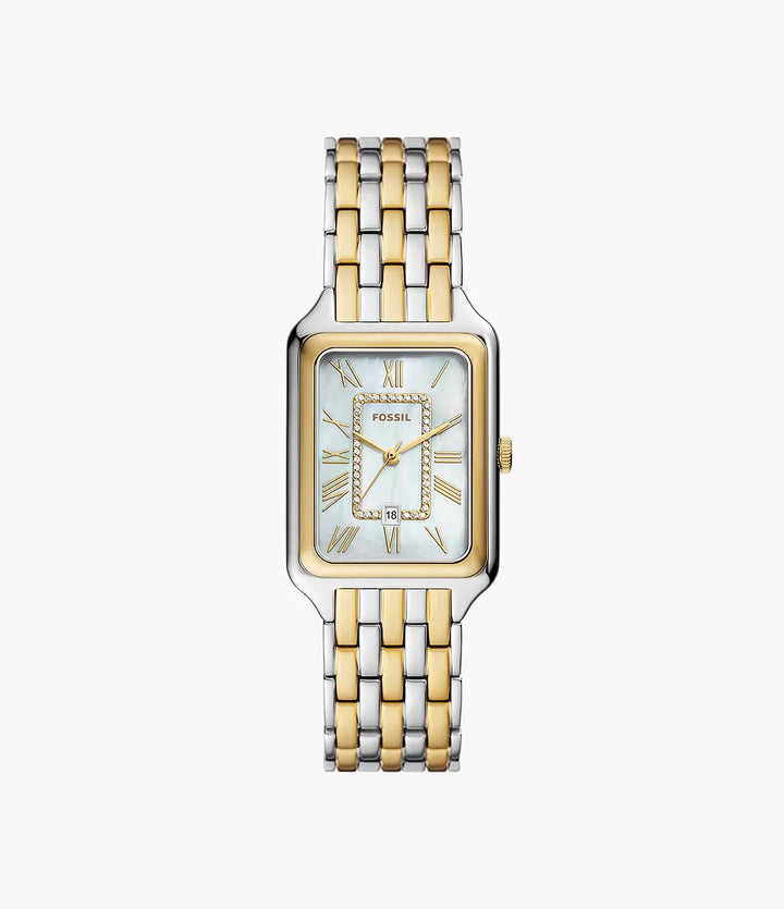 Reloj Fossil Raquel 26mm nácar cuarzo acero acabado PVD oro amarillo ES5305