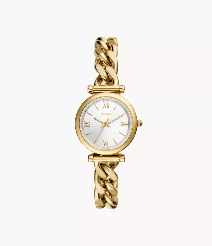 Montre Fossil Carlie Mini 28mm argent quartz acier finitions PVD or jaune ES5329