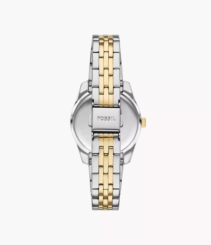 Reloj Fossil Scarlette 33mm cuarzo verde acero acabado PVD oro amarillo ES5388