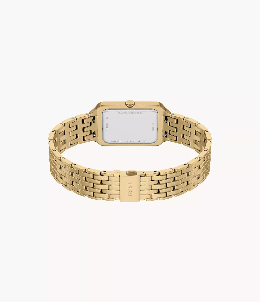 Reloj Fossil Raquel 23mm acero cuarzo verde acabado PVD oro amarillo ES5452