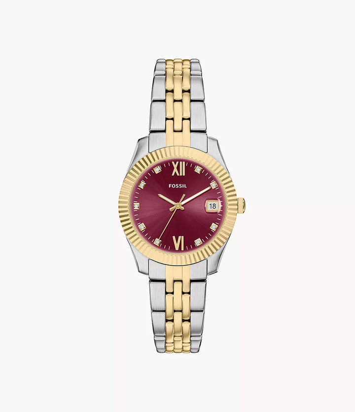 Montre Fossil Scarlette 33mm acier quartz bordeaux finition PVD or jaune ES5461