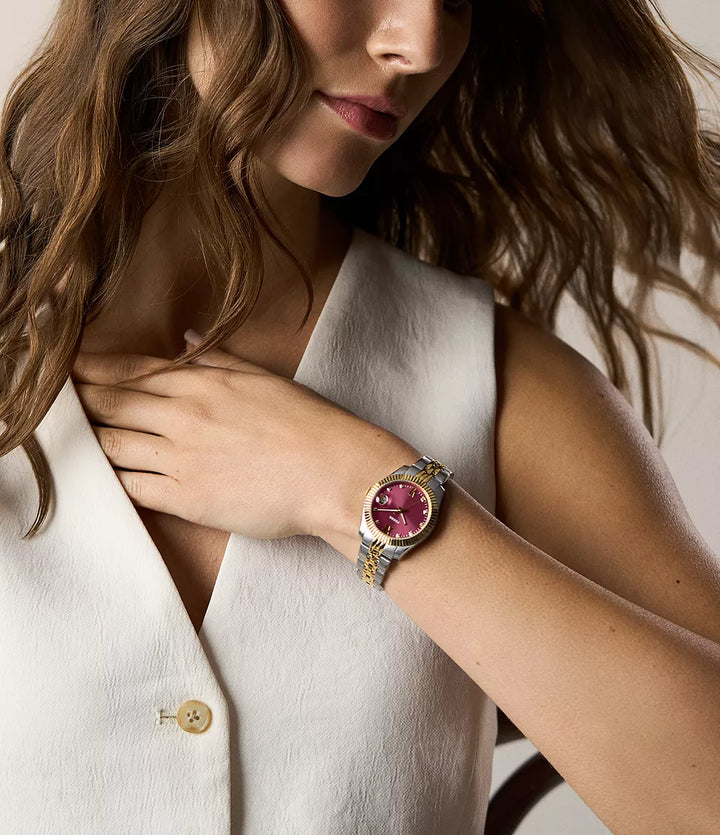 Montre Fossil Scarlette 33mm acier quartz bordeaux finition PVD or jaune ES5461