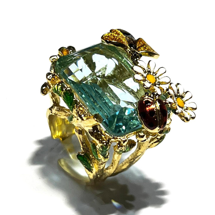 Anillo Federica Rossi Ape Margherite cristal bronce acabado PVD oro 18kt FR.AN.24