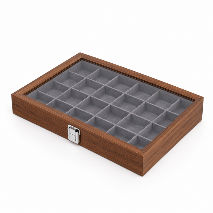 Capodagli walnut wood jewelry box 12 compartments dark gray interior CPD-BOX-12
