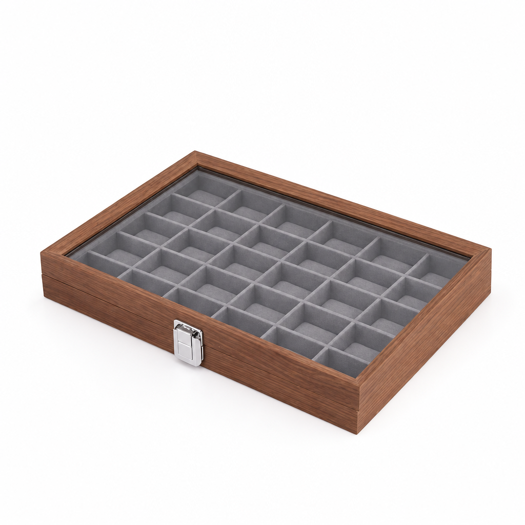 Capodagli walnut wood jewelry box 12 compartments dark gray interior CPD-BOX-12