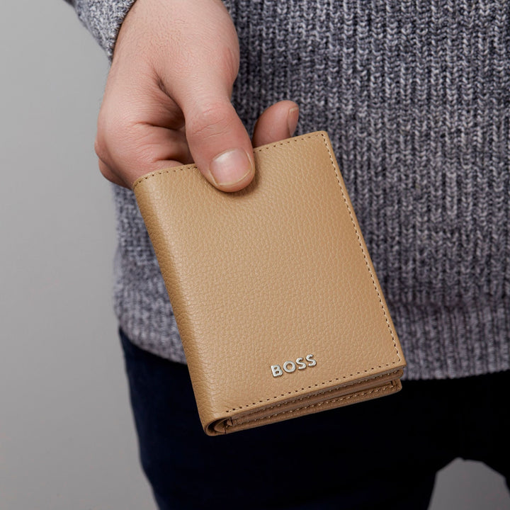 Hugo Boss Porte-cartes avec rabat et poche pour billets Classic Grained Camel HLG416X