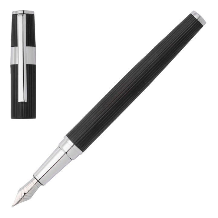 Hugo Boss Penna stilografica Gear Pinstripe Nero / Cromo HSV2852A