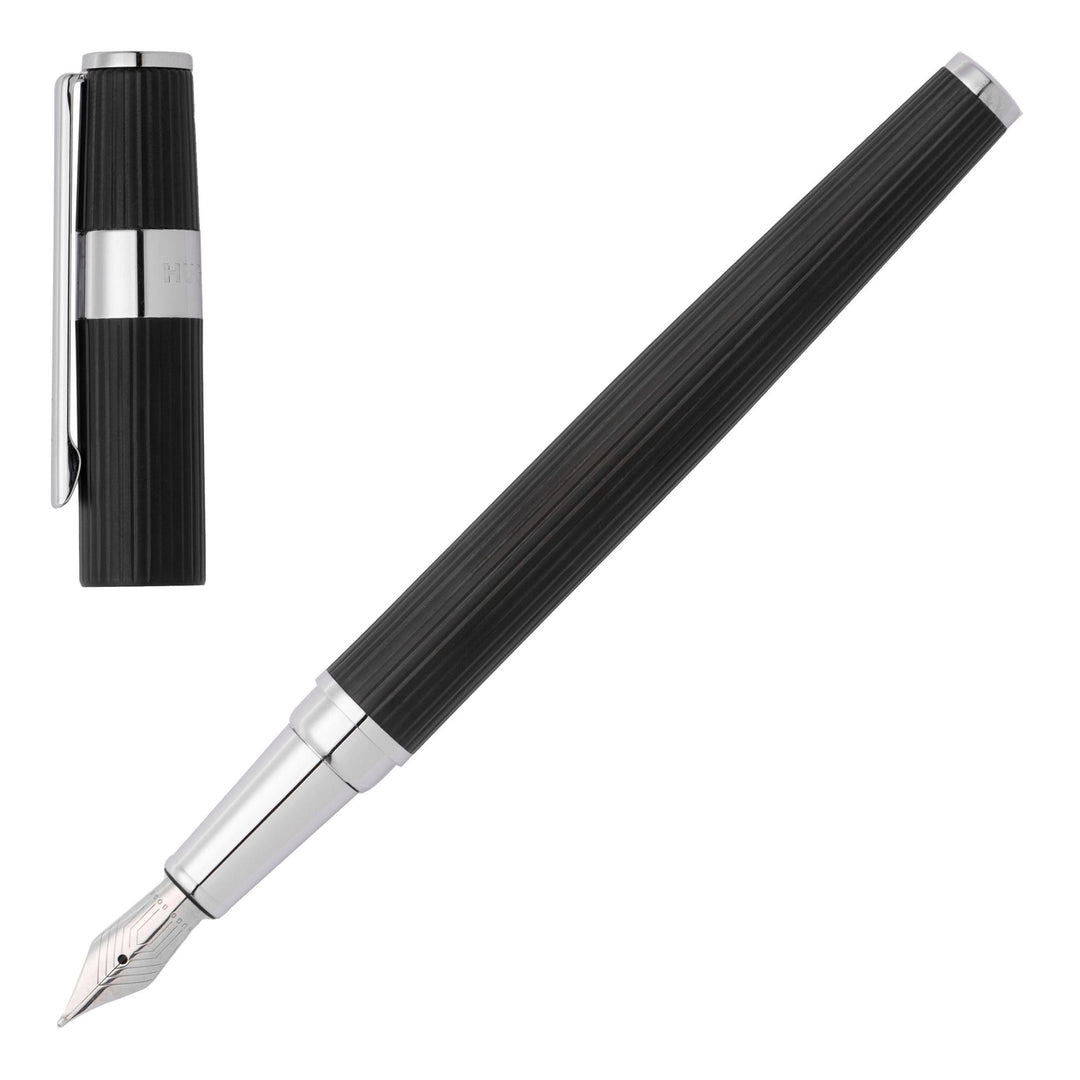 Hugo Boss Penna stilografica Gear Pinstripe Nero / Cromo HSV2852A