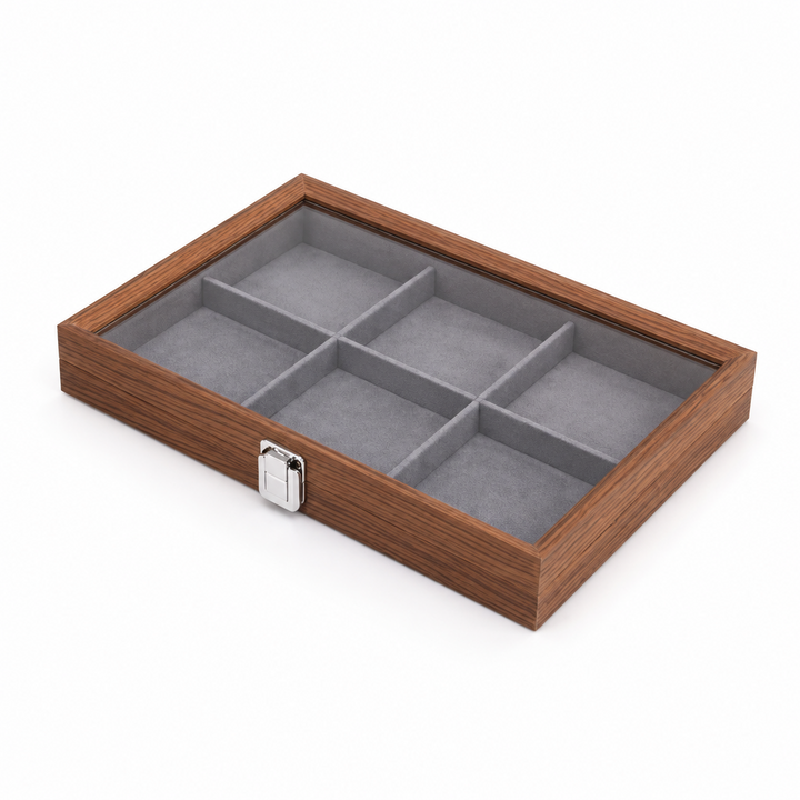 Capodagli walnut wood jewelery box with 6 compartments, dark gray interior CPD-BOX-6