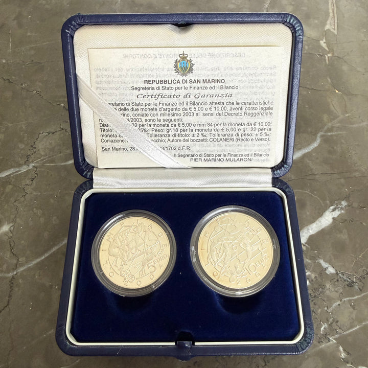 Monete in argento 5€ 10€ Repubblica di San Marino Olimpiade 2004