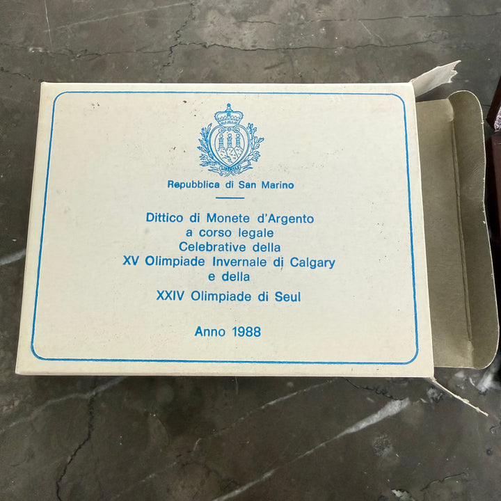 Monedas de plata República de San Marino XV Juegos Olímpicos de Invierno de Calgary y XXIV Juegos Olímpicos de Seúl 1988