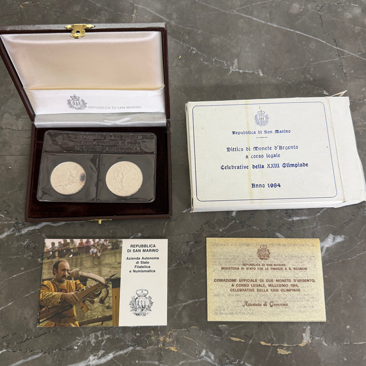 Monedas de plata 500 1000 Lire República de San Marino XXIII Juegos Olímpicos 1984