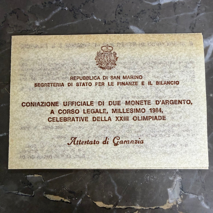 Monedas de plata 500 1000 Lire República de San Marino XXIII Juegos Olímpicos 1984