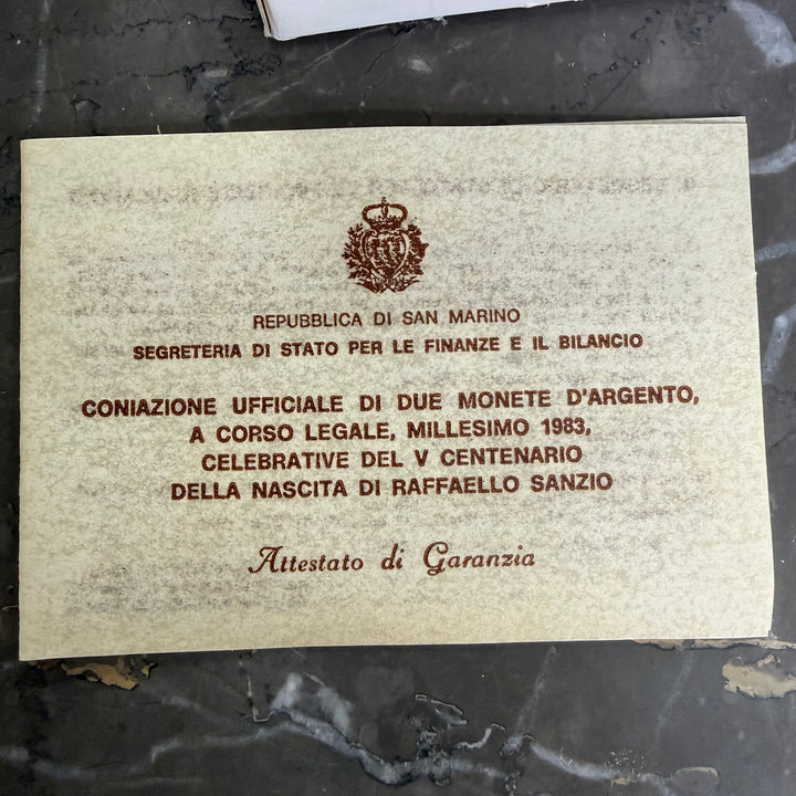 Monnaies en argent 500 1000 Lire République de Saint-Marin V Centenaire de naissance Raffaello Sanzio 1983