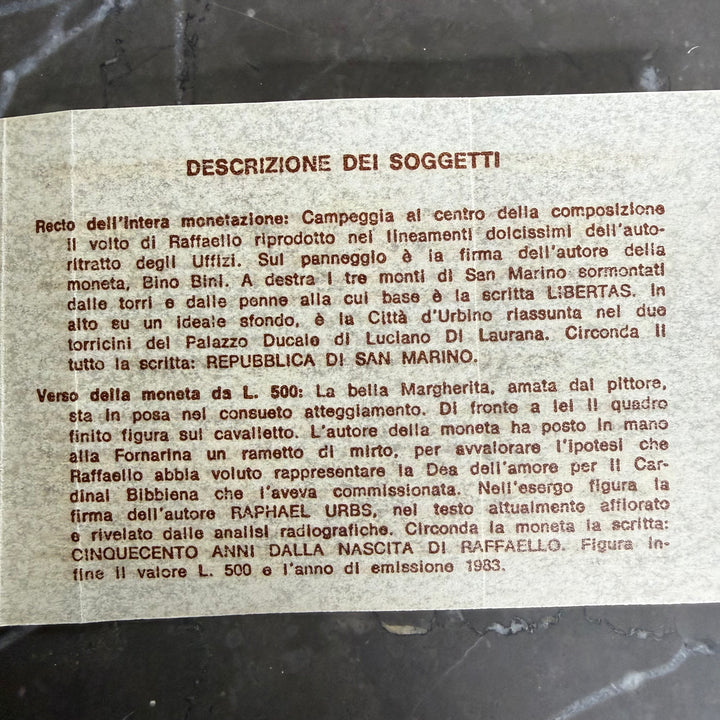 Monnaies en argent 500 1000 Lire République de Saint-Marin V Centenaire de naissance Raffaello Sanzio 1983
