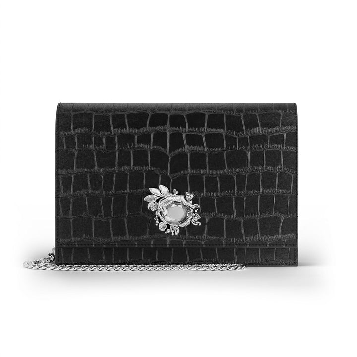 Giovanni Raspini bolso de mano selva cuero de cocodrilo negro bronceblanco L0027