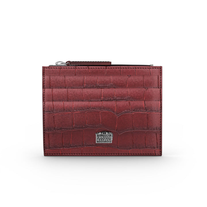 Porte-cartes Giovanni Raspini avec zip cuir croco bordeaux argent 925 L0030