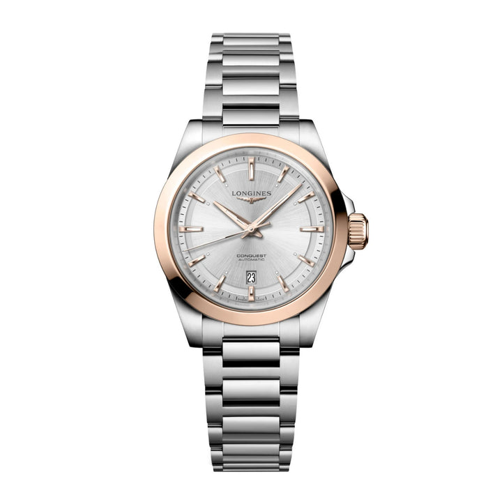 Montre Longines Conquest 30mm automatique argent or rose acier L3.320.5.72.6