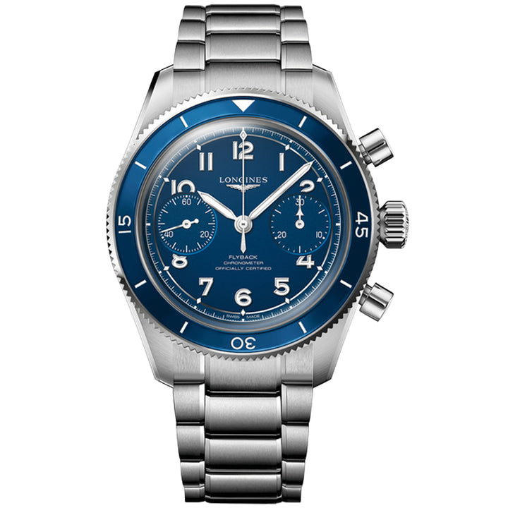 Reloj Longines Spirit Pilot Flyback 39,5 mm azul cuerda manual acero L3.721.4.93.6
