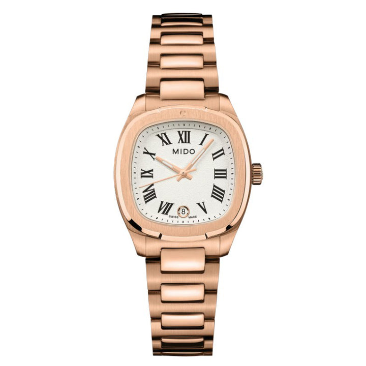 Montre Mido Multifort TV 28mm acier quartz ivoire PVD or rose M049.110.33.263.00