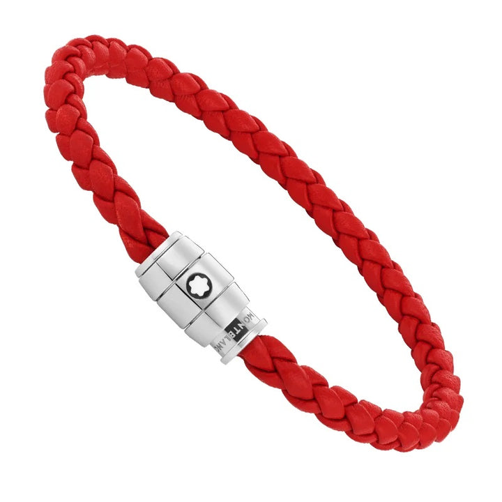 Pulsera Montblanc de piel tejida roja con cierre de 3 anillas talla S 130901 60