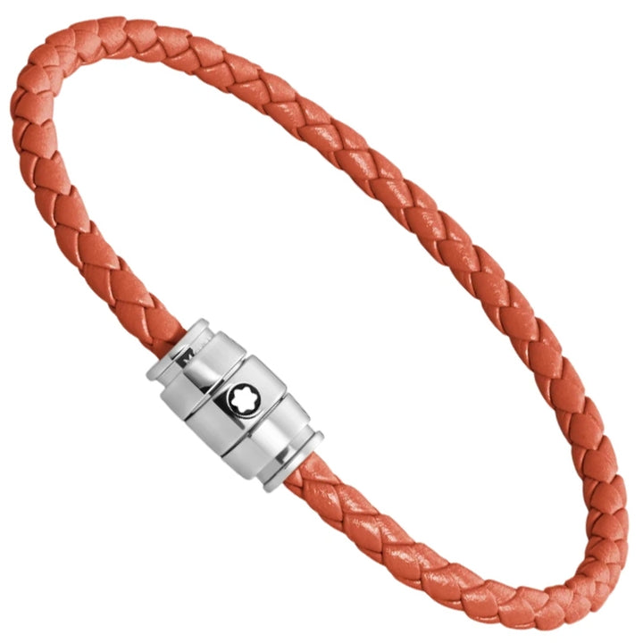 Bracelet Montblanc 3 anneaux en acier et cuir Meisterstück Cayenne taille L 13429168