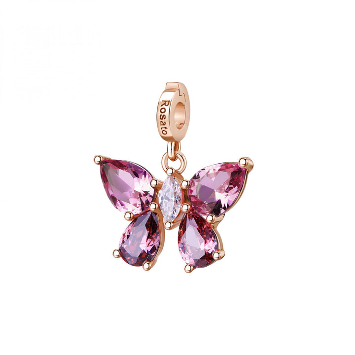 Rosato Rebirth Butterfly charm pendentif pour Fondazione Veronesi argent 925 PVD finition or rose zircon cubique RZLE089