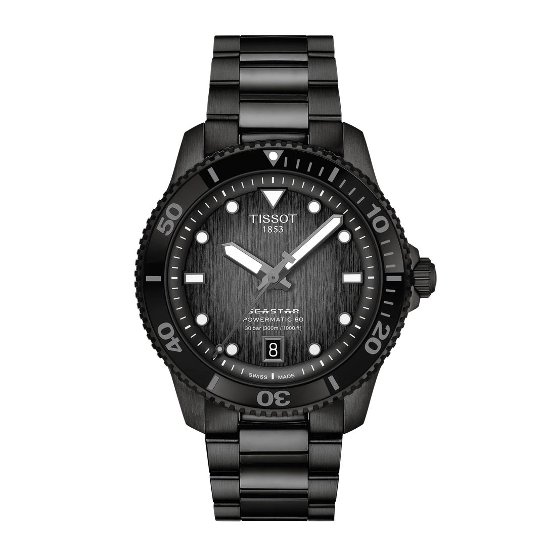 Tisssot watch Seastar 1000 Powermatic 80 40mm black automatic steel finish black PVD T120.807.33.051.00