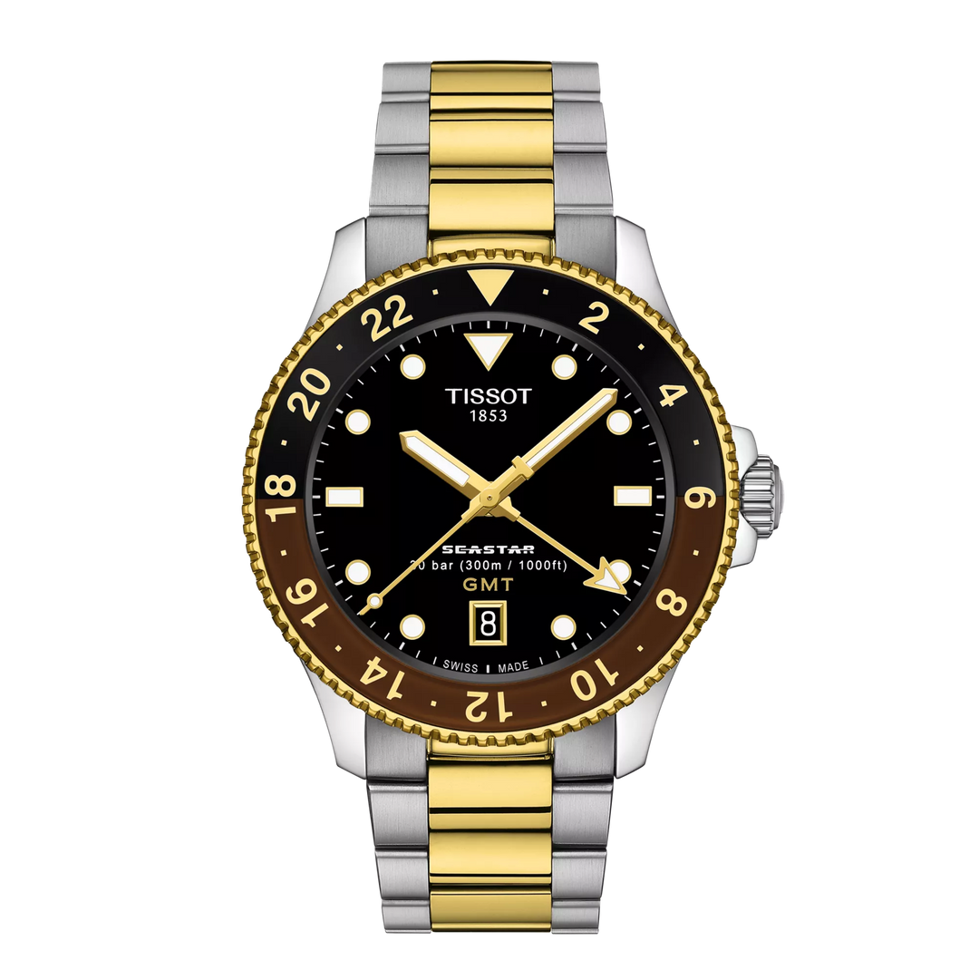 Tissot orologio Seastar 1000 GMT 40mm nero quarzo acciaio finitura PVD oro giallo T120.852.22.051.00