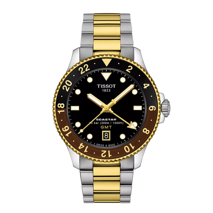 Tissot orologio Seastar 1000 GMT 40mm nero quarzo acciaio finitura PVD oro giallo T120.852.22.051.00