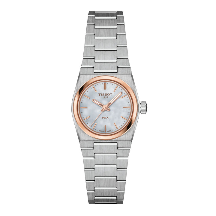 Tissot watch PRX 25mm mother of pearl quartz steel PVD finish rose gold T137.010.21.111.00