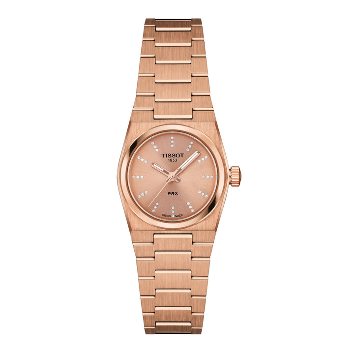 Tissot watch PRX 25mm rose gold diamonds quartz steel PVD rose gold finish T137.010.33.506.00