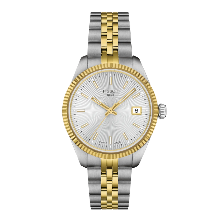 Tissot Ballade Watch 34 mm Silver Quartz Steel Acabados PVD Oro amarillo T156.210.22.031.00