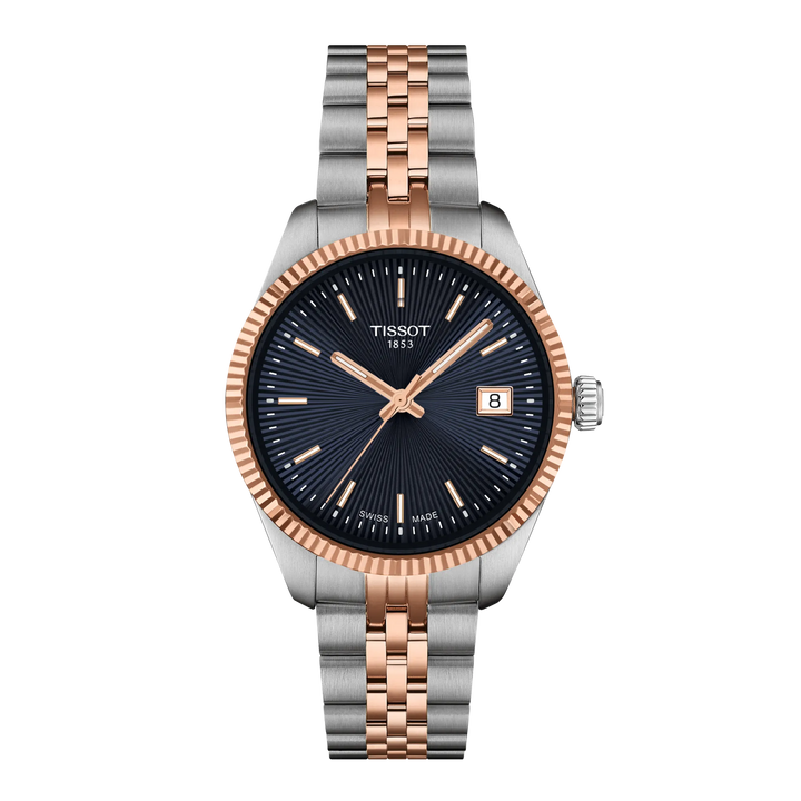 Ballade Tissot Watch 34mm Gorm Grianchloch Gorm Críochnaíonn PVD Pink Gold T156.210.22.041.00