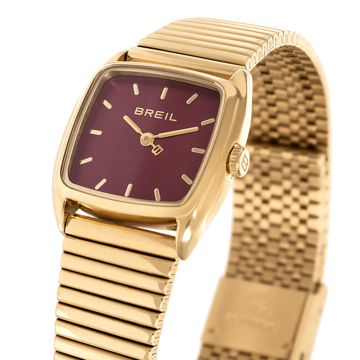Reloj Breil Stylize 24mm acero cuarzo color burdeos acabado PVD en oro amarillo TW2120
