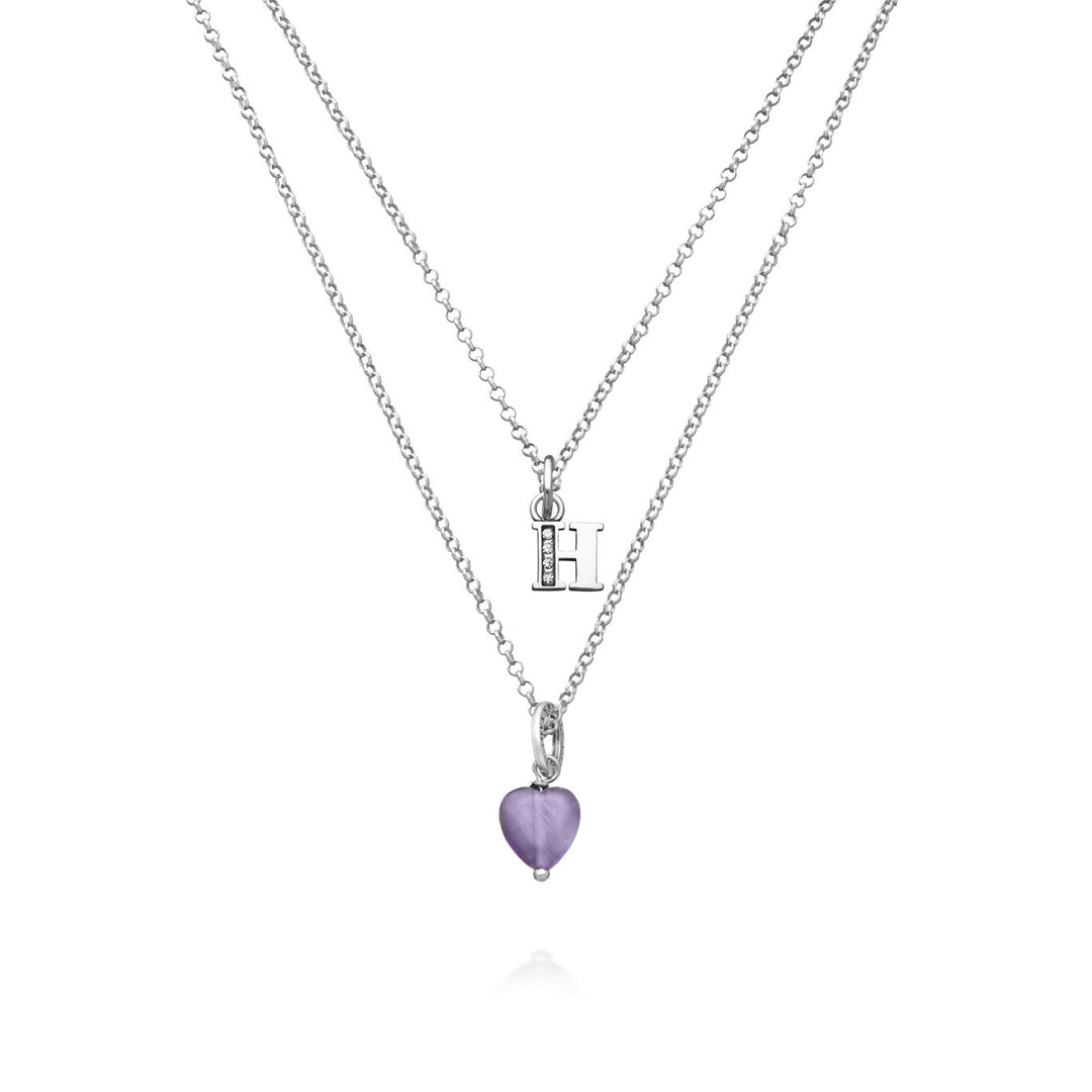 Collier Giovanni Raspini cadeau précieux lettre h Collier en argent 925, améthyste et zircons X01487