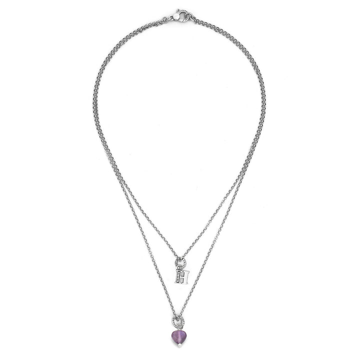 Collier Giovanni Raspini cadeau précieux lettre h Collier en argent 925, améthyste et zircons X01487